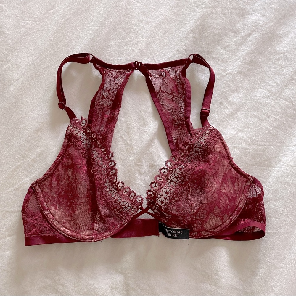 34C / 34B VS Bra - Lace Unlined Plunge Bra in Burgundy